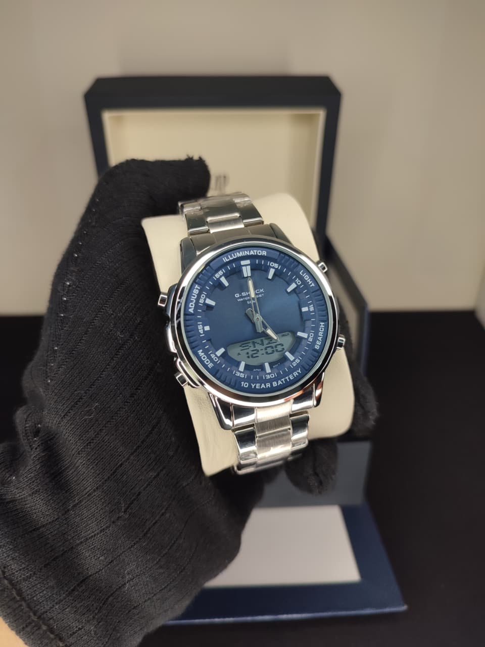 Casio G-shock - (Silver-Blue) Dual Time Watch - (Master Copy) - (All Functions Working)