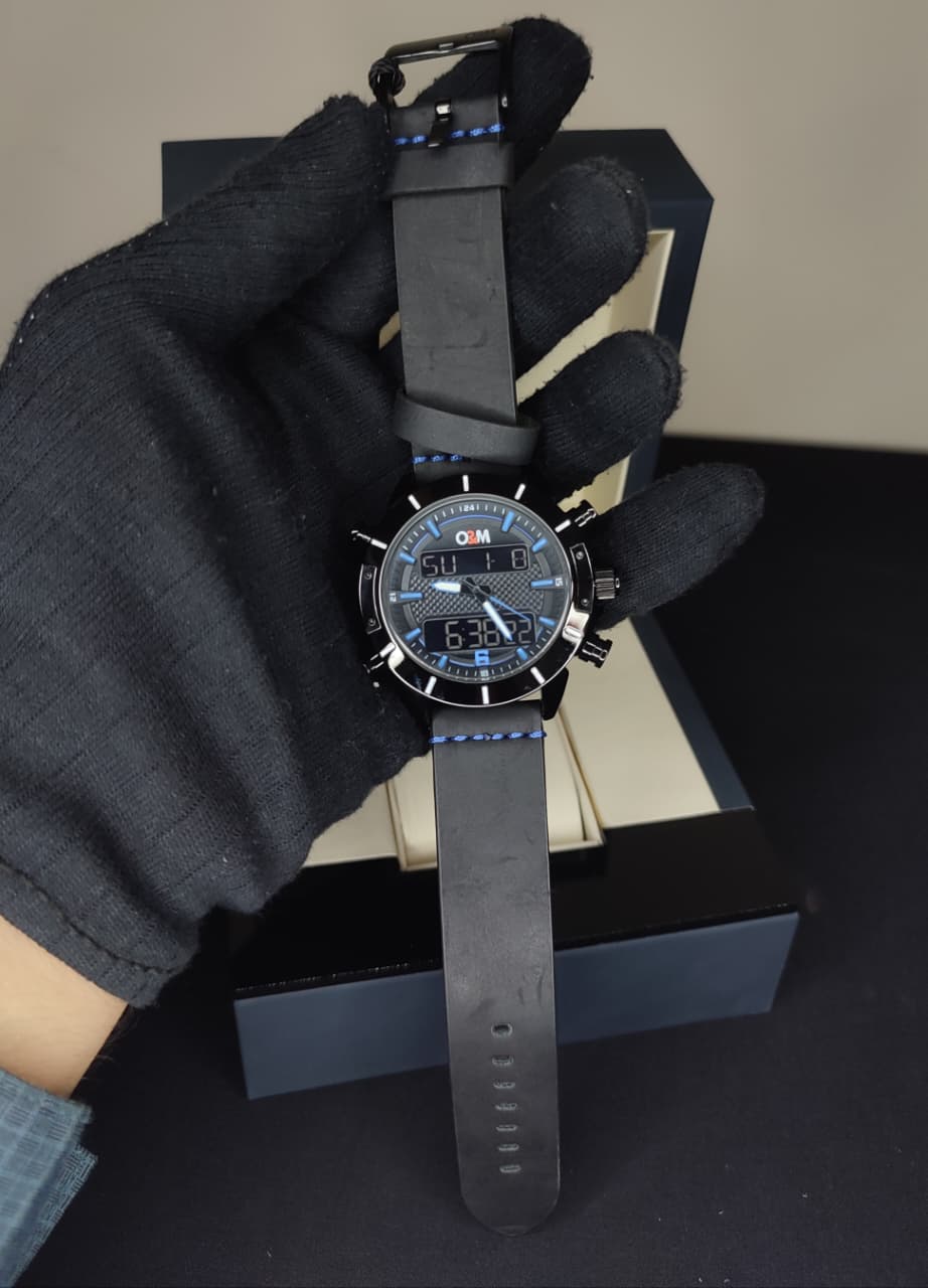 O&M - High Quality Dual time Watch - Leather Straps.